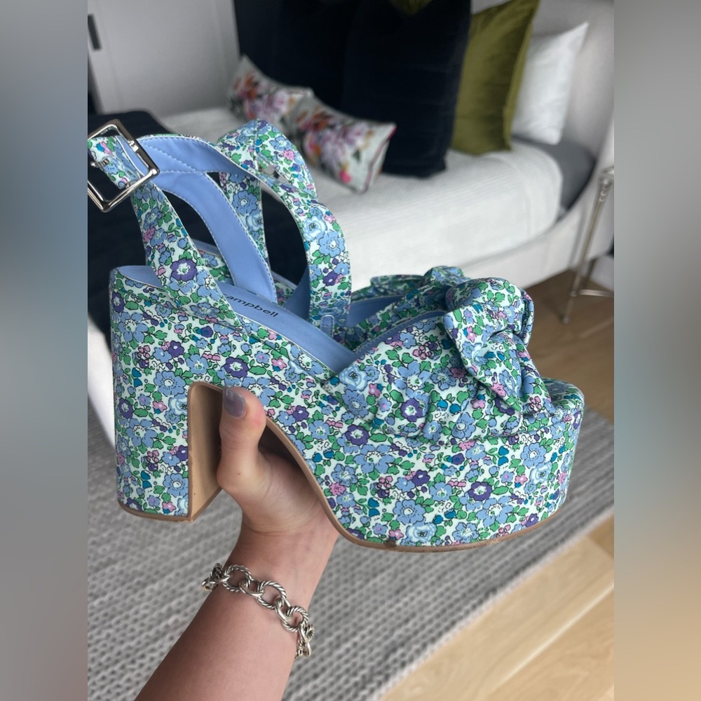 Jeffrey campbell blue floral wedges